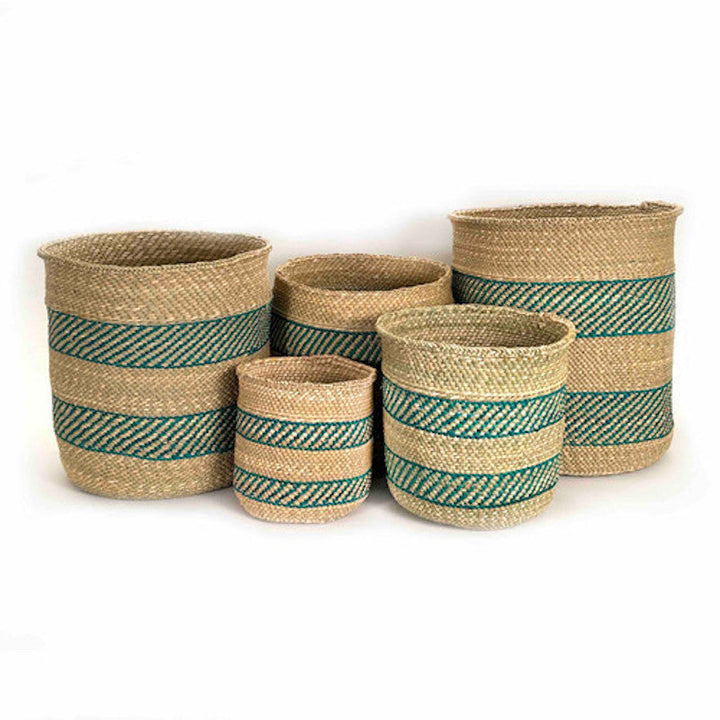 Iringa Basket - Turquoise Stripe