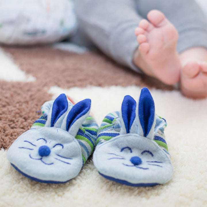 blue bunny baby booties