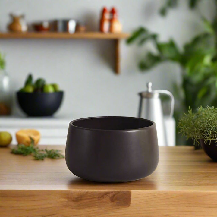 Black stoneware serving bowl