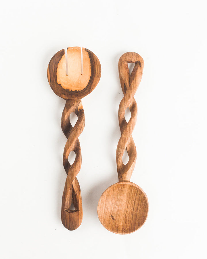 Olive Wood Spiral Servers