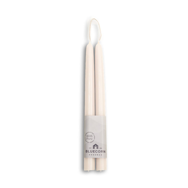 Bluecorn Pair of Hand-Dipped Beeswax Taper Candles: 10" / Ivory